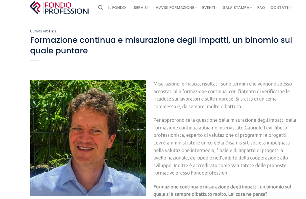 Fondo Professioni intervista l’Amministratore Unico Gabriele Levi: “Formazione continua e misurazione degli impatti, un binomio sul quale puntare.”